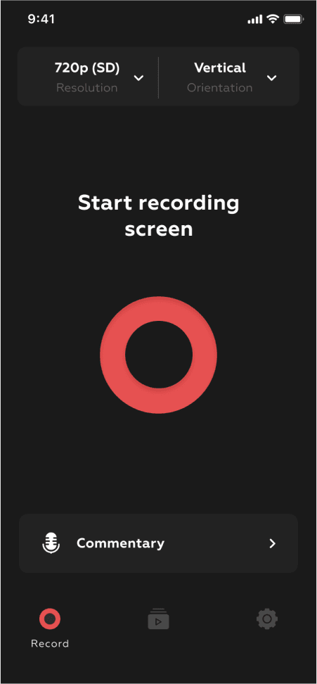 Экран приложения в красно-чёрных цветах